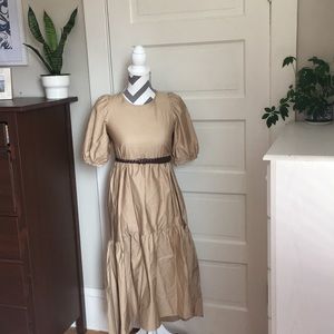 Zara tiered Khaki/gold maxi dress XS NWT